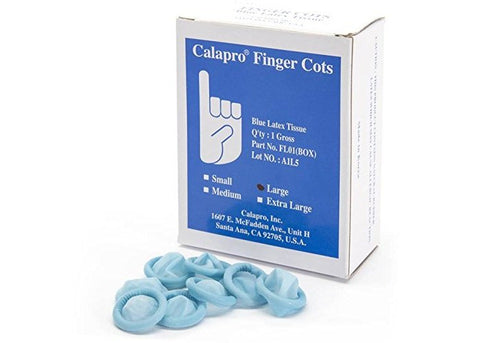 Blue Finger Cots, Reinforced 5 Mil Latex, Rolled, 144 Per Box, Size XL